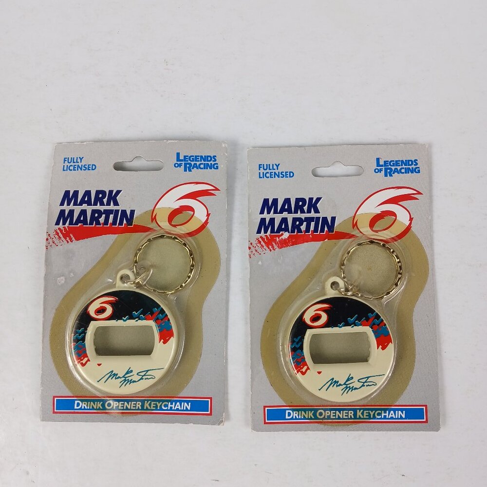 Vtg Nascar Mark Martin Legends of Racing Drink Opener Keychain Lot Of 2 NOS 1998